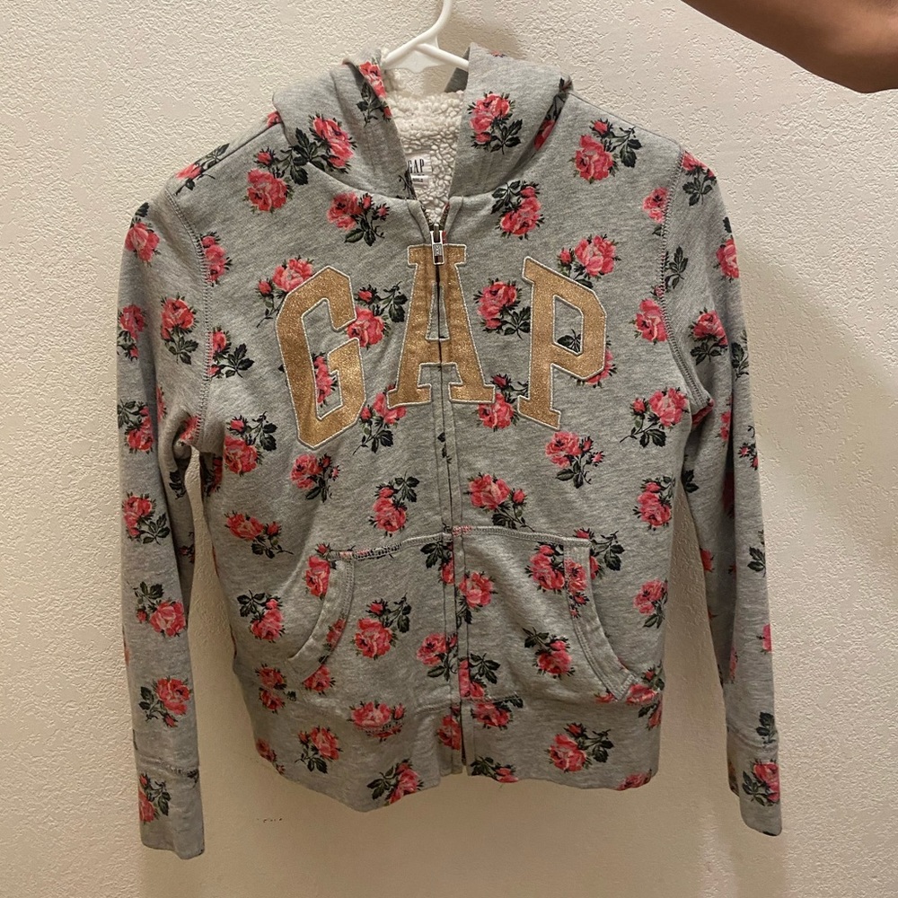 Grey GAP Rose Zip-Up Hoodie